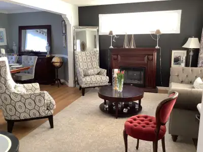 Main floor formal LR,DR, eat in kitchen, family room and half bath. Upstairs 3 BR and 2 full baths....