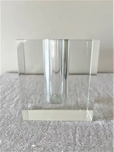 BUD VASE CLEAR SOLID GLASS GEOMETRIC DESIGN-HEAVY, View more