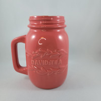 Davids Tea Mug Cup Mason Jar Style Ceramic Coral Pink No Lid No