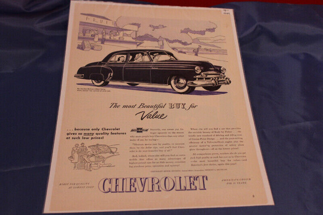 1949 Chevrolet Styleline DeLuxe 4-Door Sedan Black Original Ad in Arts & Collectibles in Calgary