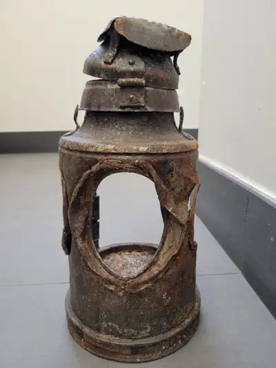 Handlan St.Louis caboose vintage railroad lantern, 15”x7”, $25.This lantern is beat up and very weat...