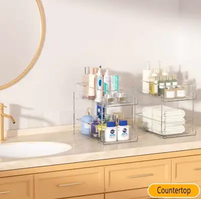 2-Tier Stackable Organizer Rack, Clear Plastic Storage Shelves, View more