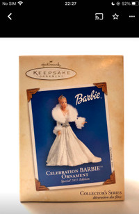 Barbie  Hallmark ornament 2003 edition( Caucasian skin version)