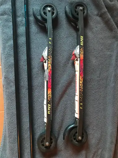 X-country roller skis and poles, View more