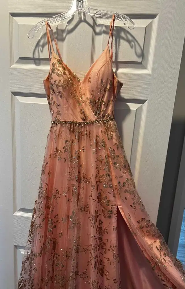 NEW Stunning Blush Pink Floral Seqin Gown Size 4 in Women's - Dresses & Skirts in Calgary - Image 2
