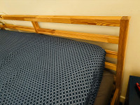 Ikea bed frame pine queen with slatted bed base & bed booster 