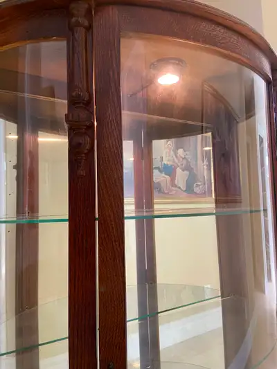 Victorian Revival Solid Oak  Curio Cabinet With Curved Glass, View more
