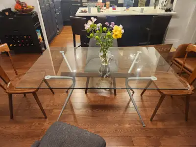 Glass, and wood dining table, View more