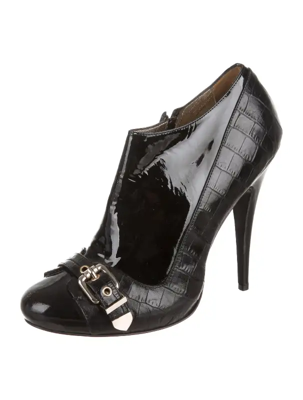 VJC VERSACE Patent Leather Round-Toe Ankle Boots62863267591681121
