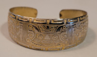 Vintage Mexican Brass Aztec Cuff Bracelet