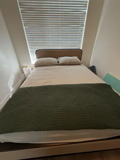 Queen bed frame and mattress , View more