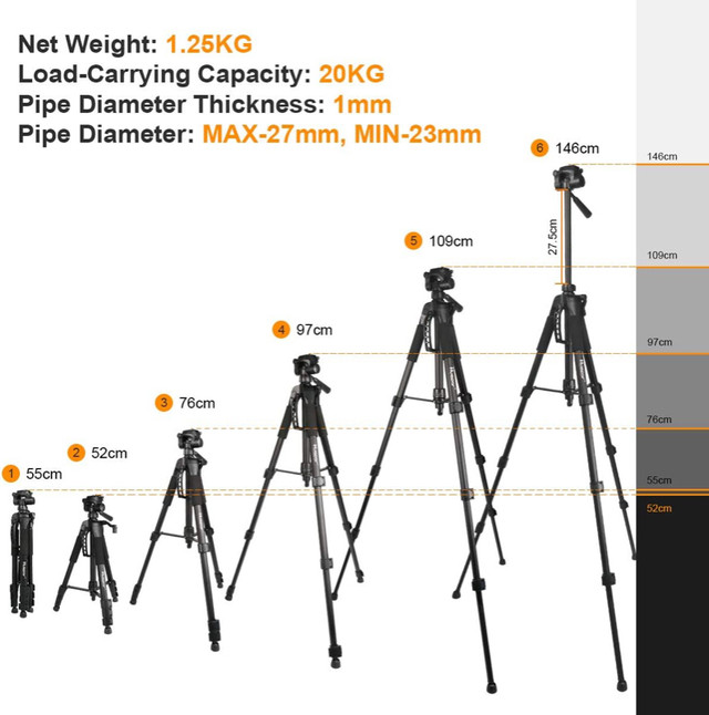 #ROVARD Tripod Lightweight 56" Adjustable Laser, 3-Way Pan Head in General Electronics in City of Toronto - Image 4