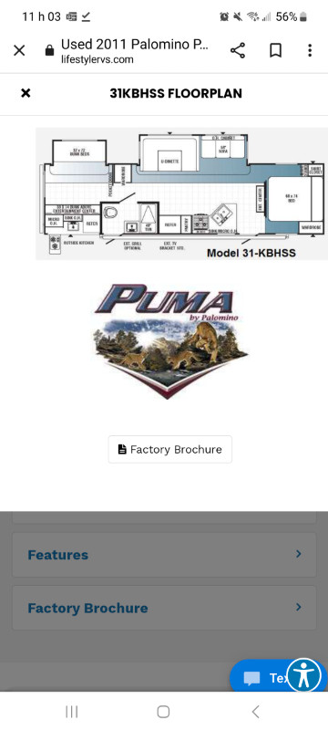 2011 Palomino Puma 31kbhss in Travel Trailers & Campers in Bathurst