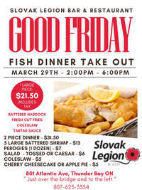 Slovak Legion Good Friday Fish Takeout 2pm to 6pm
