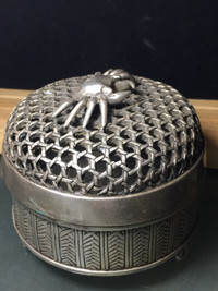 Antique Collectible Chinese Silver Handmade Crab Incense Burner