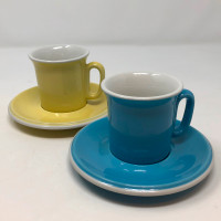 ACF Italy Vintage Espresso Cup & Saucer Pair Pastel Blue Yellow