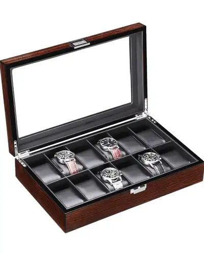 BEWISHOME 12-Slot Watch Box with Glass Window, Brown, View more