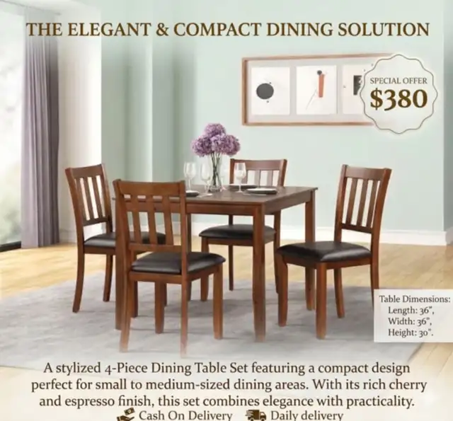 4-Piece Dining Table Set – Stylish & Compact in Dining Tables & Sets in Markham / York Region - Image 2