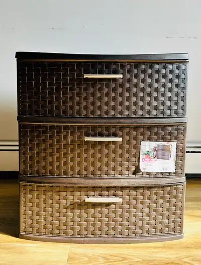 Sterilite 3 Drawer Wide Espresso Weave Tower 15 7/8" D x 21 7/8" W x 24" H. Pick up around - Highfie...