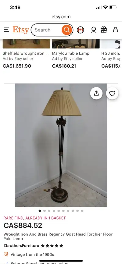 Goat head pole lamps, very heavy both have adjustable/dimmer switches, Brass and Wrought iron, new t...