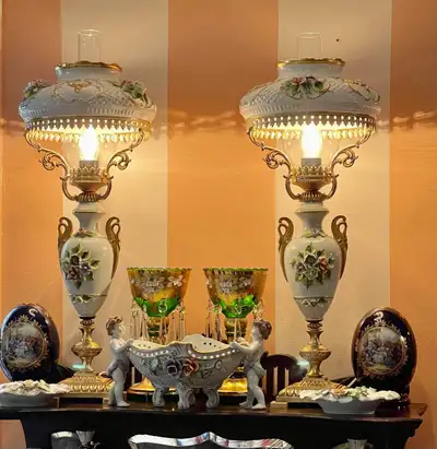 Add a touch of timeless elegance to your home with this exquisite pair of antique Victorian Gone wit...