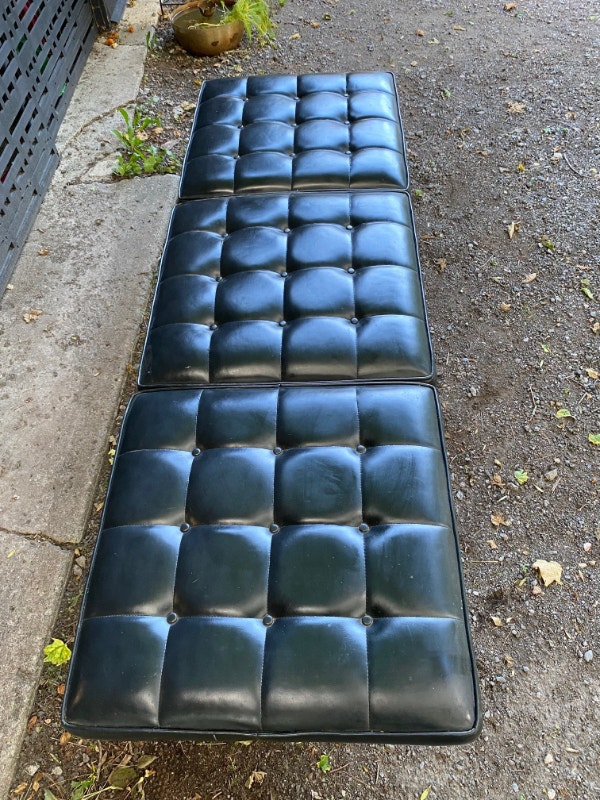 Mid Century Upholstered Bench With Teak Trim Chairs & Recliners