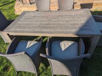 Outdoor Dining Set - Table and 6 Wicker Chairs