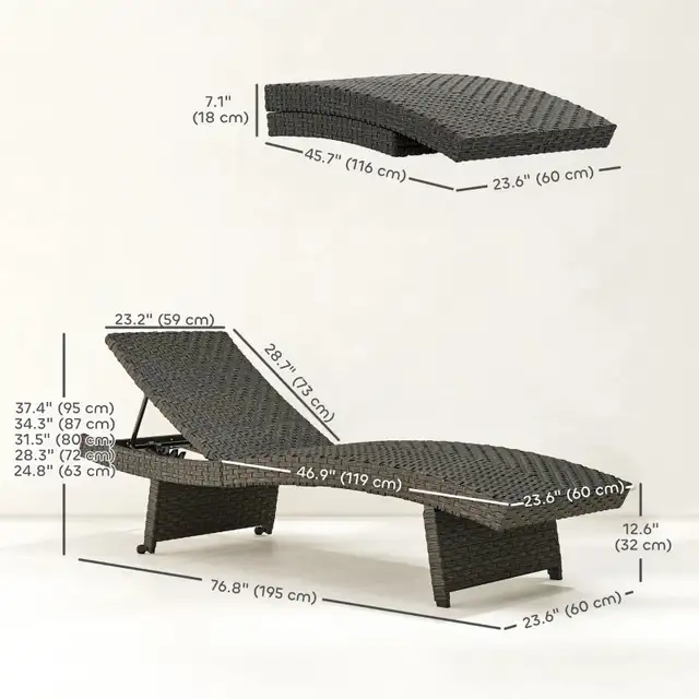Rattan Folding Outdoor Lounger Chair Recliner with 5-Level Adjus in Chairs & Recliners in Markham / York Region - Image 5