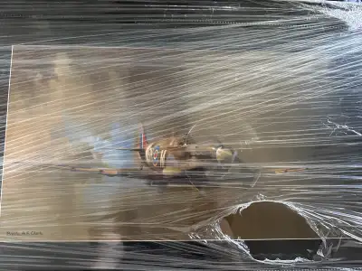 VTG Barrie A.F. Clark Spitfire Aviation Art Print Ventura Prints . Framed. Midway memorabilia. Total...