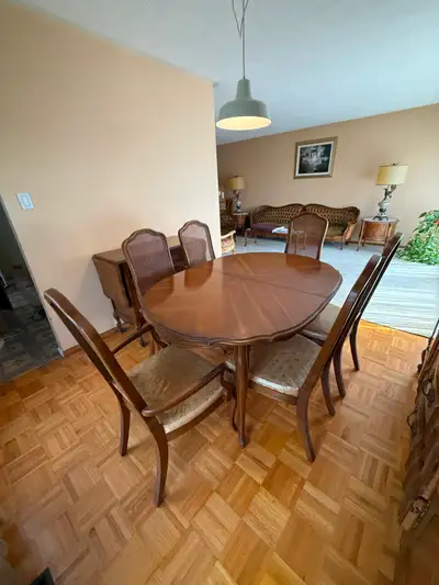 Vintage French Provincial Dining table set With Hutch, View more