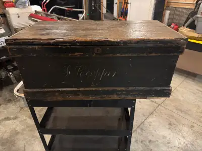 old antique rustic wood chest , View more
