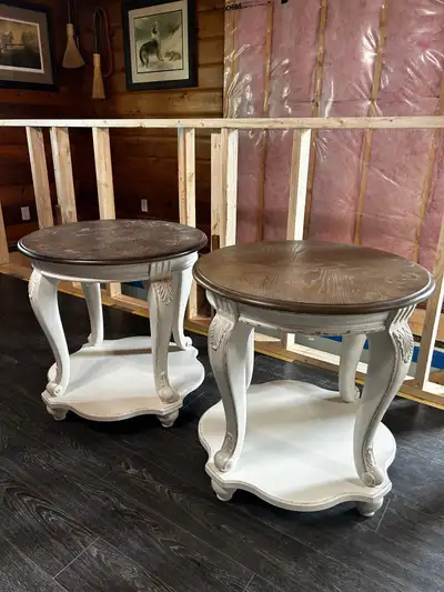 Two end tables, in great condition, a few watermarks on one of them. $300 for the set 26.5” H x 26”...