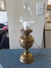 Vintage Brass Oil Lamp Converted to Electric 20 inch 