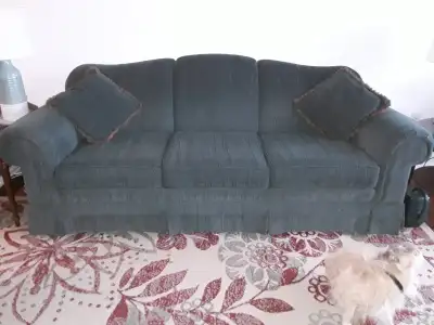 This sofa is in good condition. It is clean and from a smoke free home. The medium green fabric is s...