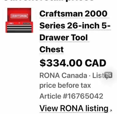 Craftsman 5 Drawer Tool Chest, View more