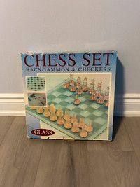 Chess, Backgammon & Checkers Set-Glass