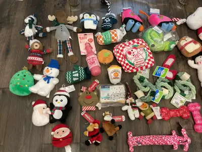 Most of the dog toys in the pictures have squeakers in them, the only ones that don’t are the rope t...