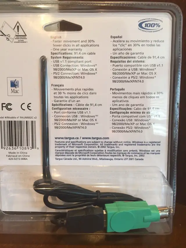 Targus Mini Optical Scroll Mouse 3-Button USB/PS/2  PAUM002c in Mice, Keyboards & Webcams in Mississauga / Peel Region - Image 3