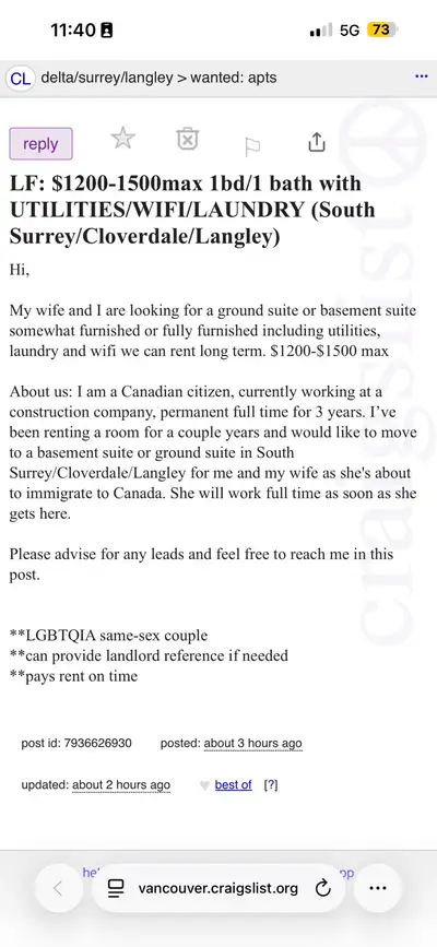Hi, My wife and I are looking for a ground suite or basement suite somewhat furnished or fully furni...