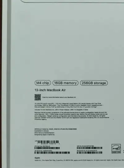 Apple MacBook Air M4 16 GB RAM 256 GB SSD 13.6 Inch, View more