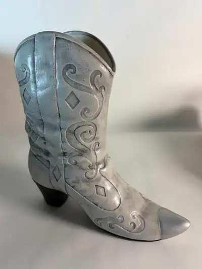 Silver Western Cowboy Boot Vase / Planter Accent, View more