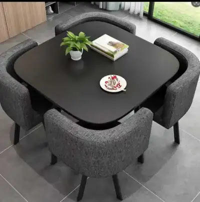 Modern 4-Seater Dining Table Set –Black Table with Grey Fabric C, View more