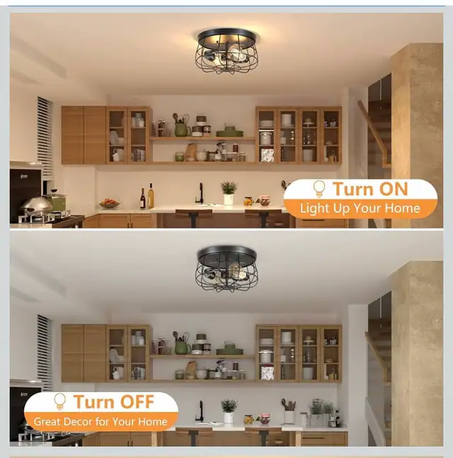 Lomoky 2-Light Farmhouse Ceiling Light Fixture, Industrial Hallw in Indoor Lighting & Fans in City of Toronto - Image 4