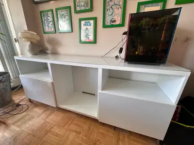 White IKEA BESTÅ  Credenza 180cm — Glass Top + Drawers + Legs, View more