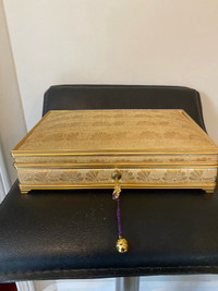 Hollywood Regency gold brocade jewelry box.10”x7”x3”.