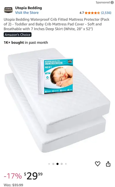 Utopia Bedding Waterproof Crib Mattress Protector (2-Pack), View more