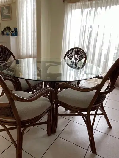 bamboo dining set with 4 chairs 