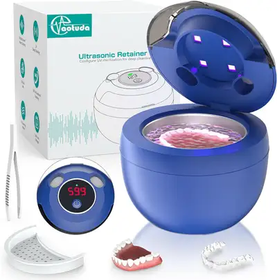 Ultrasonic Retainer Cleaner- with 4 Modes and Digital Display Timer, Suitable for Dental Appliances,...