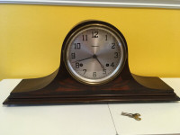Antique Waterbury Wood Mantel Clock Original Pendulum and Key