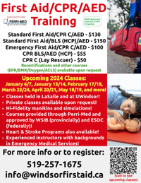 Standard First Aid / CPR / AED Training (WSIB approved)